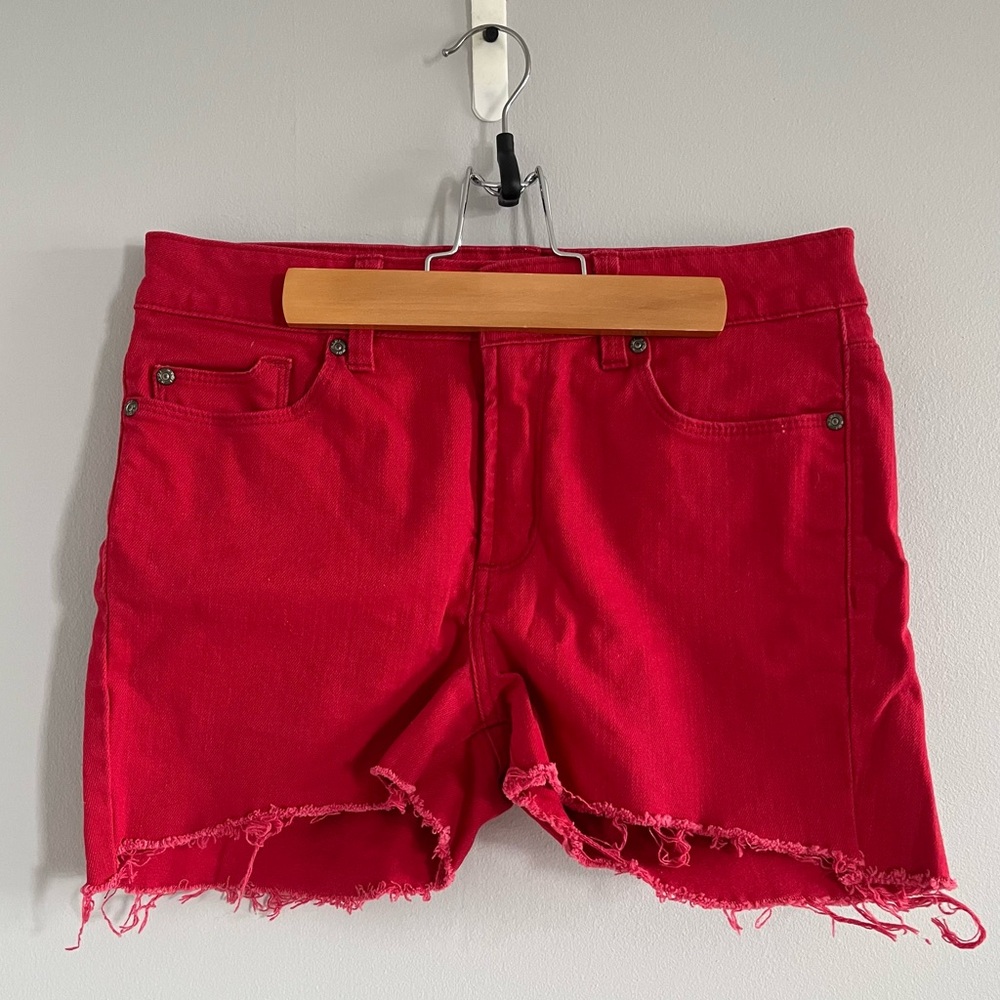 NYDJ Red Raw Hem Denim Shorts